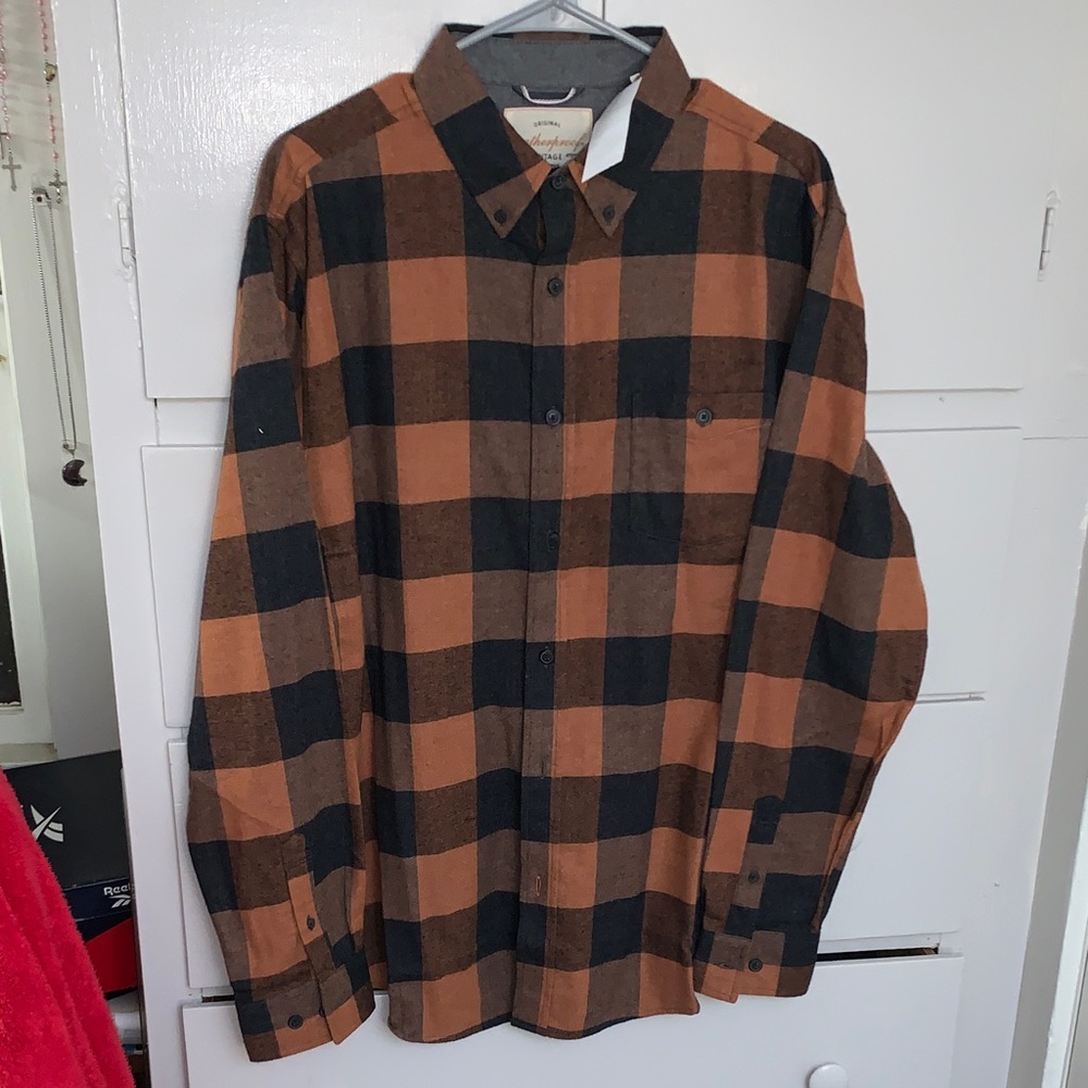 Goodfellow & Co Men's Tan and Black Checkered Shirt